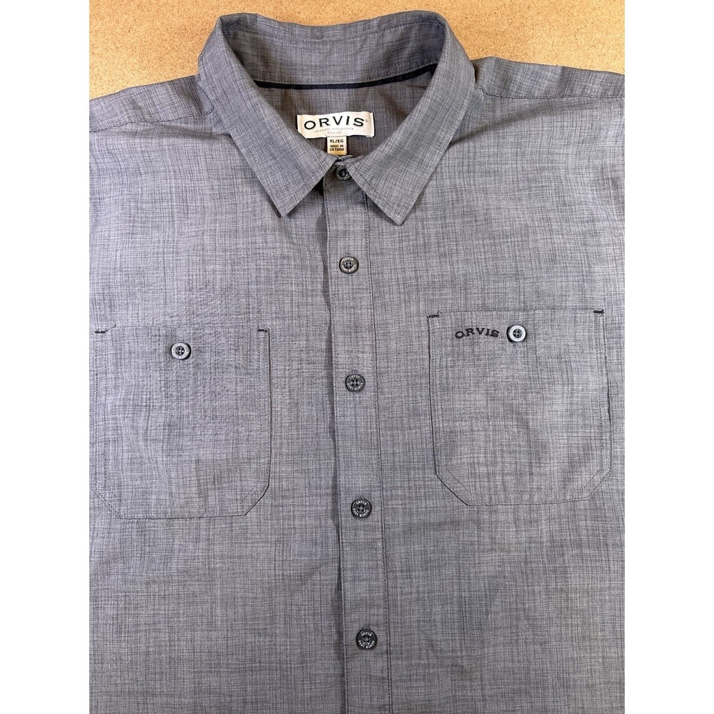 Orvis Short Sleeve Button Up Shirt Men's XL Charcoal Gray Tech Chambray Relaxed